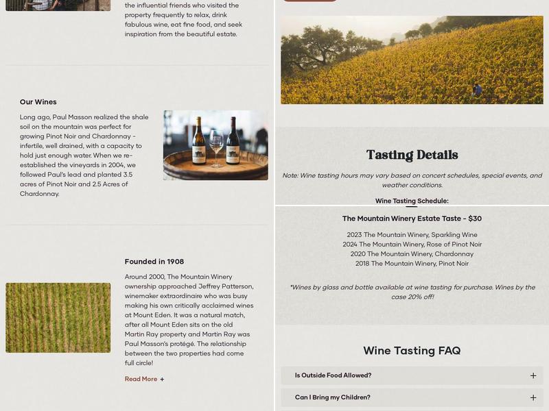 Mountain Winery Chateau Building Menu