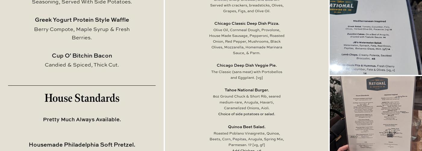 Tahoe National Brewing Company Menu