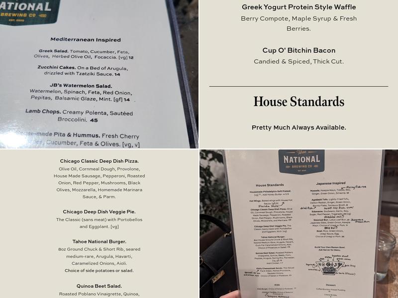 Tahoe National Brewing Company Menu