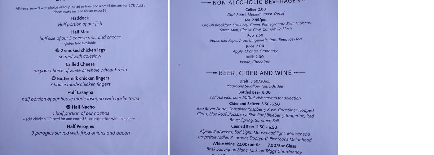 The Kitchen-Blacks Harbour Menu