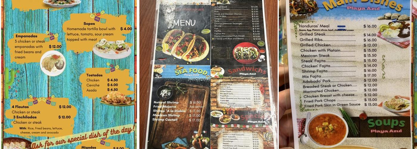 La Playa Azul Menu