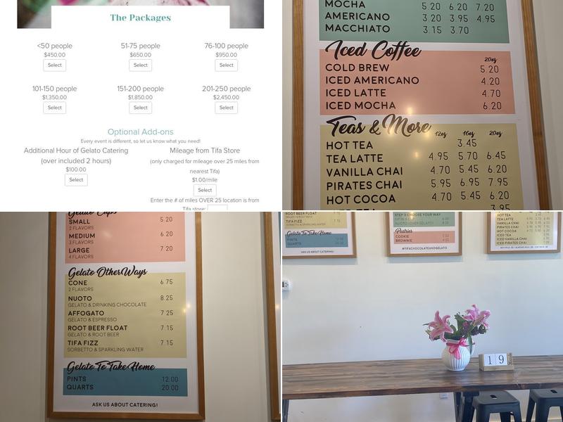 Tifa Chocolate & Gelato Menu