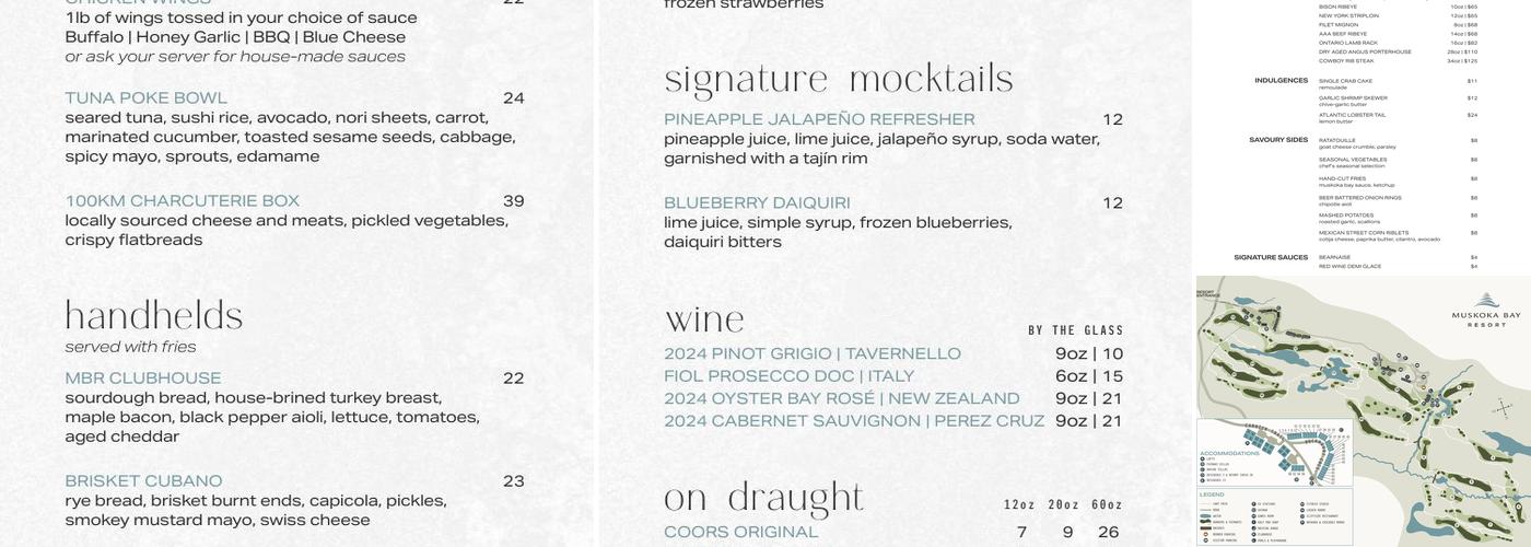 Cliffside at Muskoka Bay Resort Menu