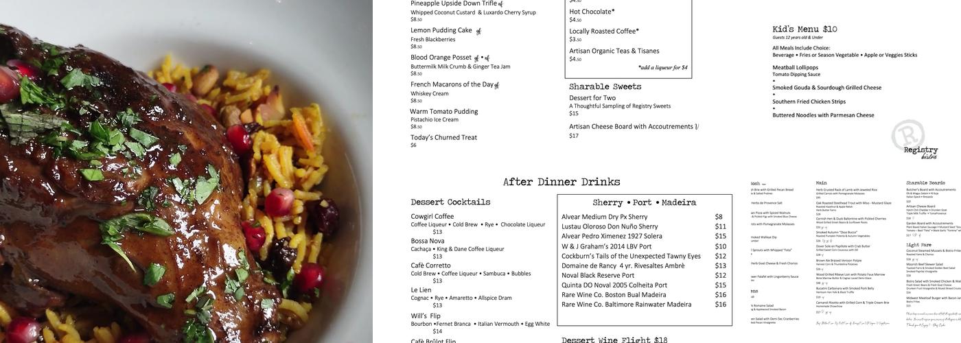 Registry Bistro Menu
