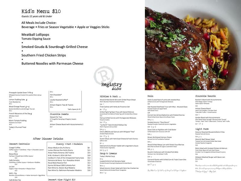 Registry Bistro Menu
