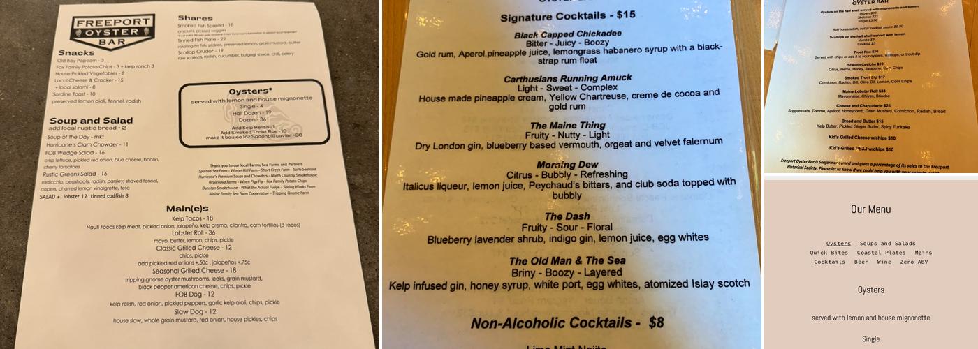 Freeport Oyster Bar Menu