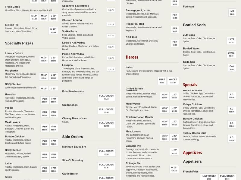 Pizza Louie's Uniontown Menu