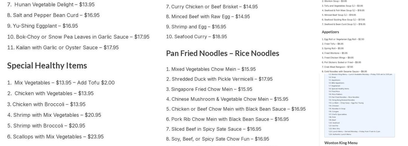 Wonton King Menu