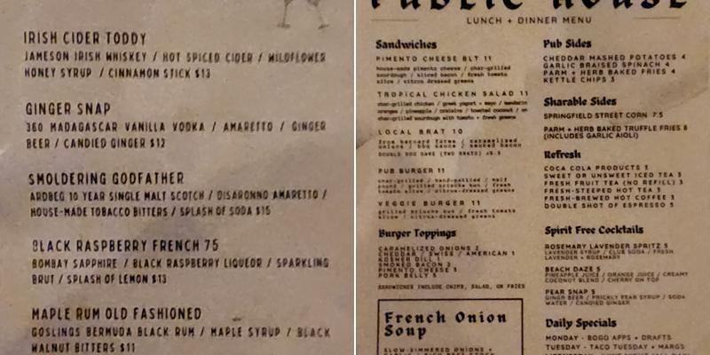 Public House Menu