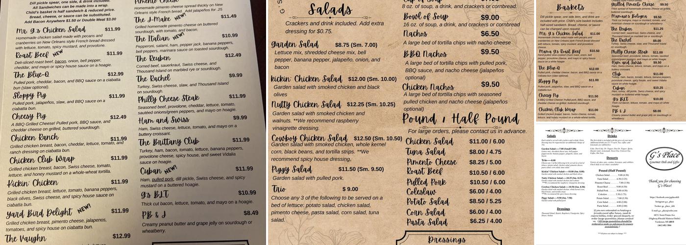 G’s Place Menu