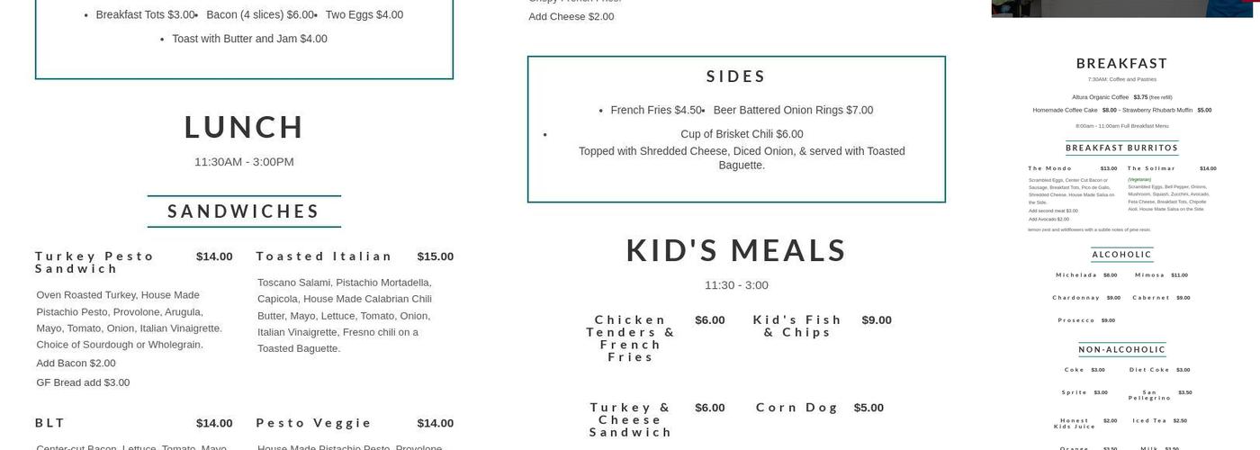 Peirano's Beachfront Cafe Menu