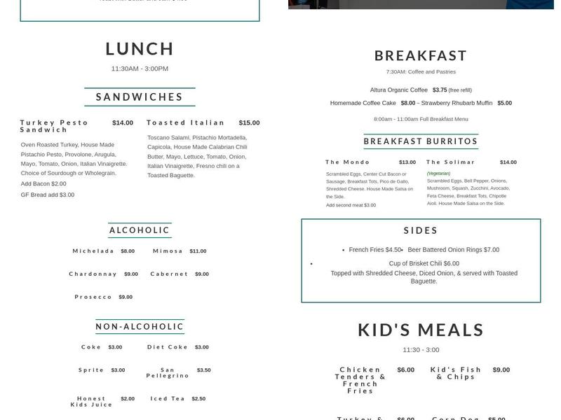 Peirano's Beachfront Cafe Menu