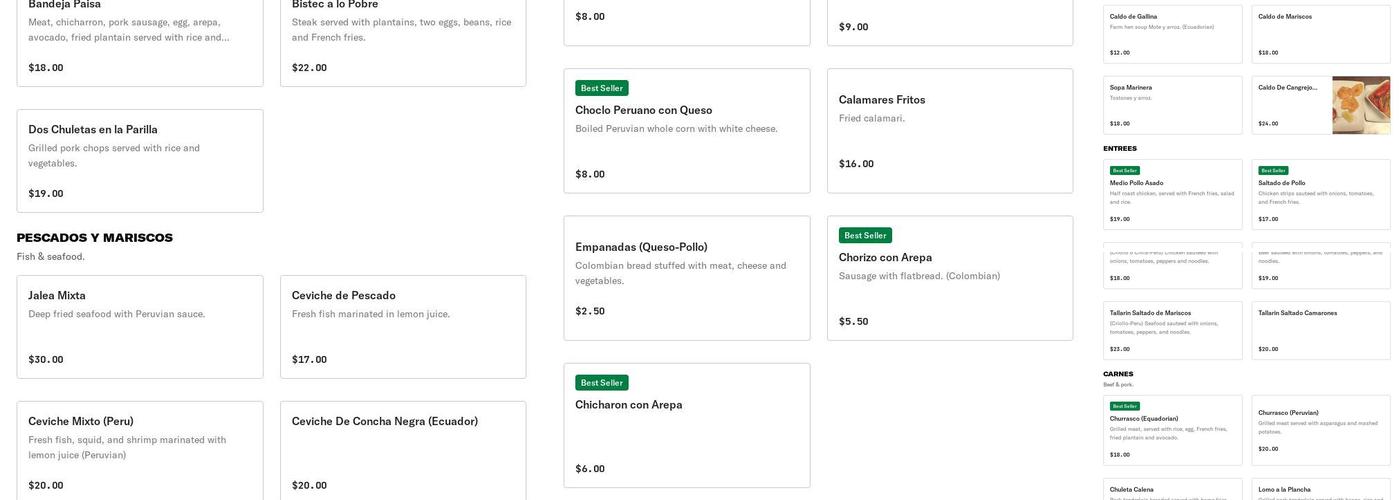 El Condor Latin Fusión 2 Menu