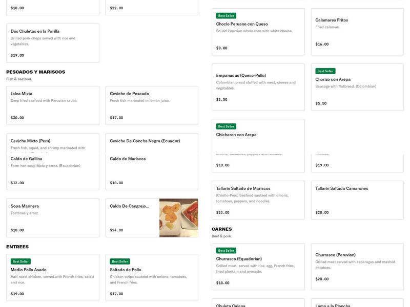 El Condor Latin Fusión 2 Menu