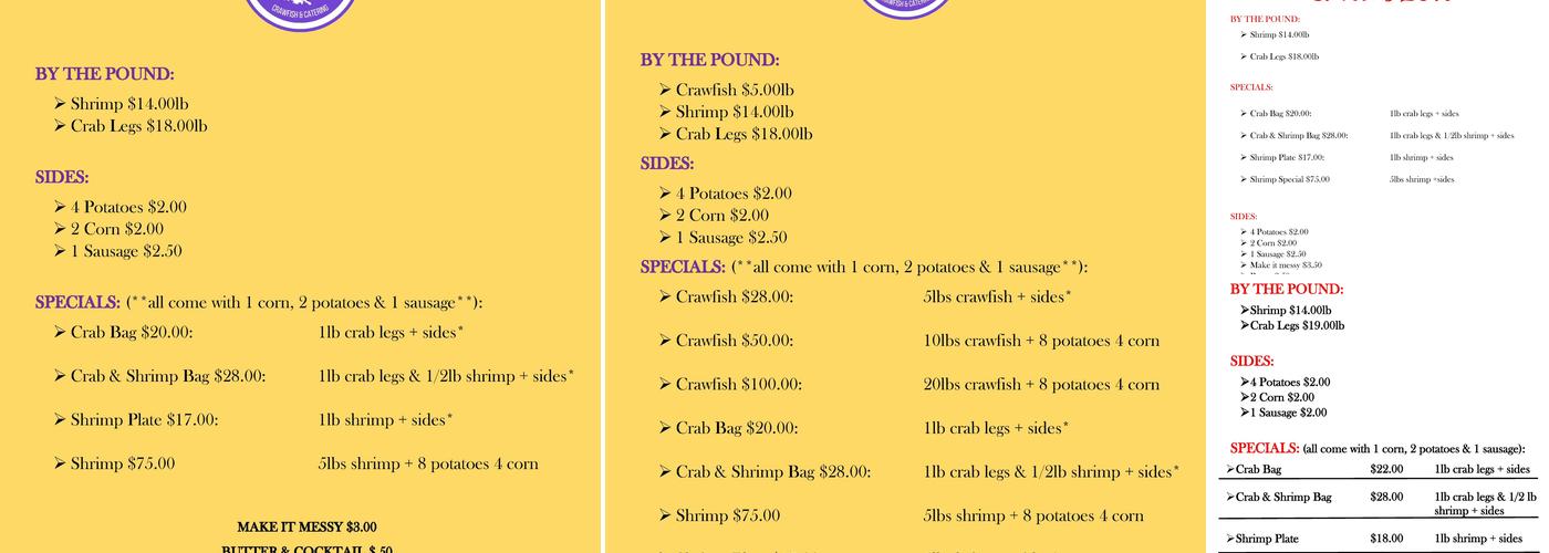 T'Beaux's 61 Crawfish Menu