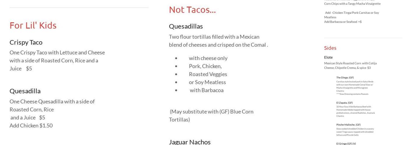 Comal Restaurant Menu