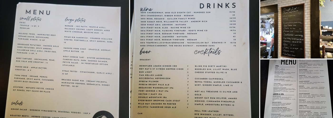 Blind Pig Menu