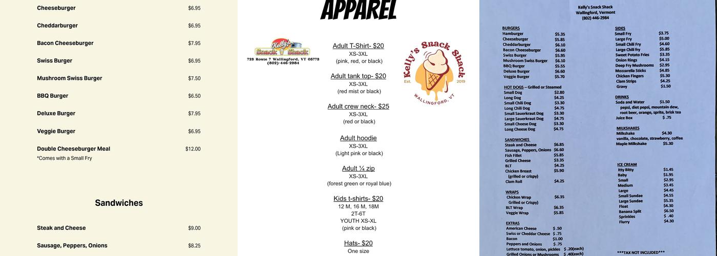Kelly’s Snack Shack Menu