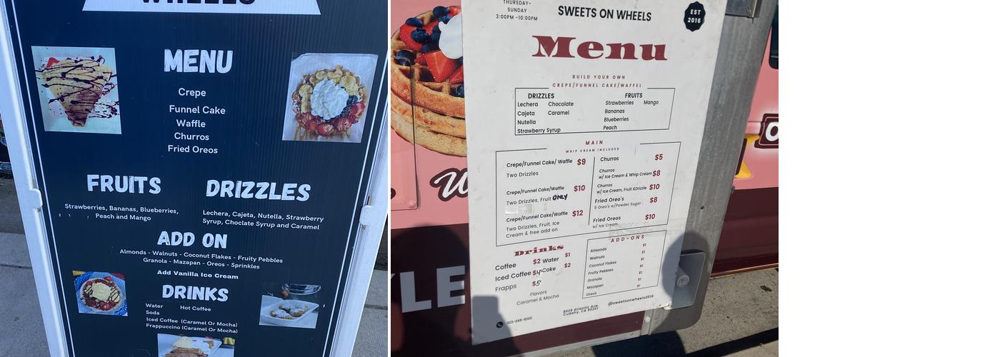 Sweets On Wheels Menu