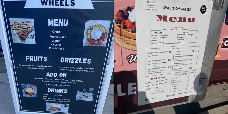 Sweets On Wheels Menu