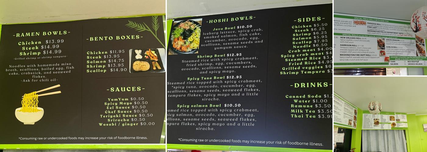 Hoshi Japanese Cuisine Express Washington Menu
