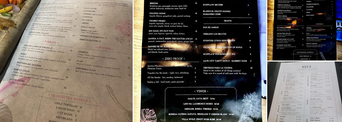 BOCA Menu