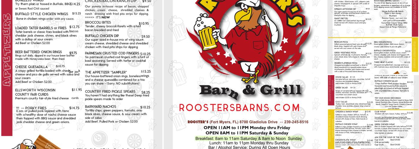 Roosters Barn and Grill Menu