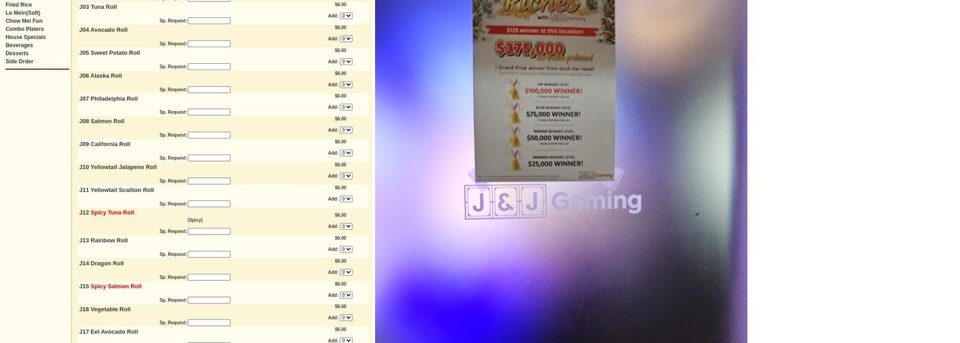 Hunan Hibachi Buffet Menu