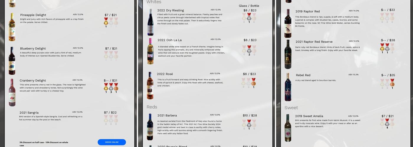 Brandon Hills Vineyard Menu