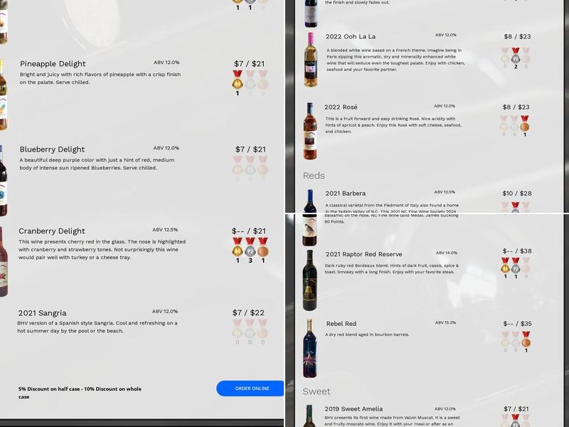 Brandon Hills Vineyard Menu