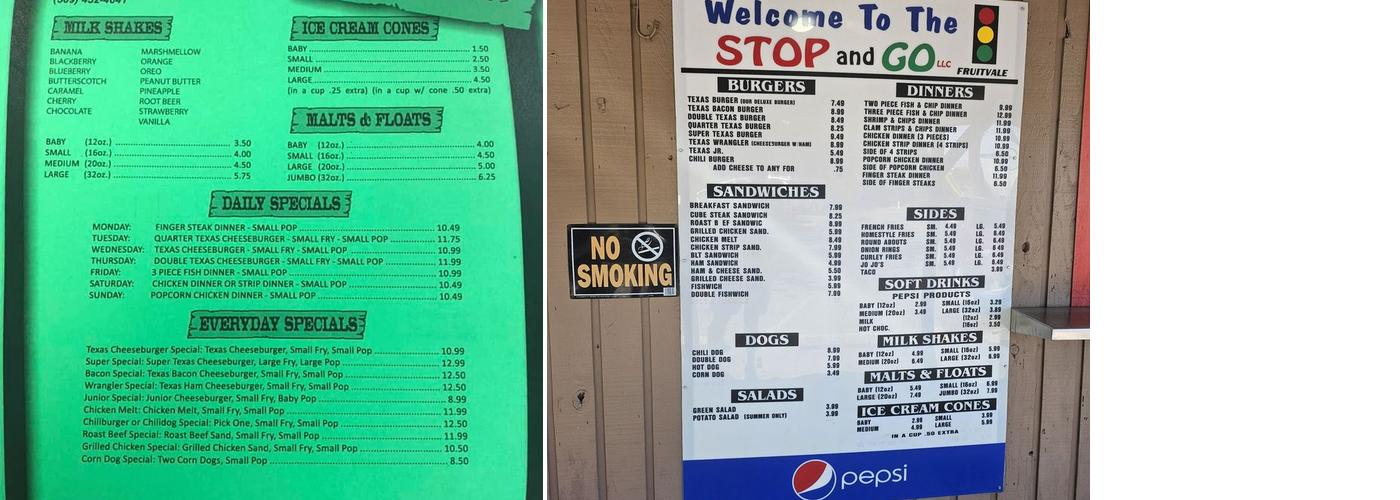 Pepsi-Cola Stop And Go Menu