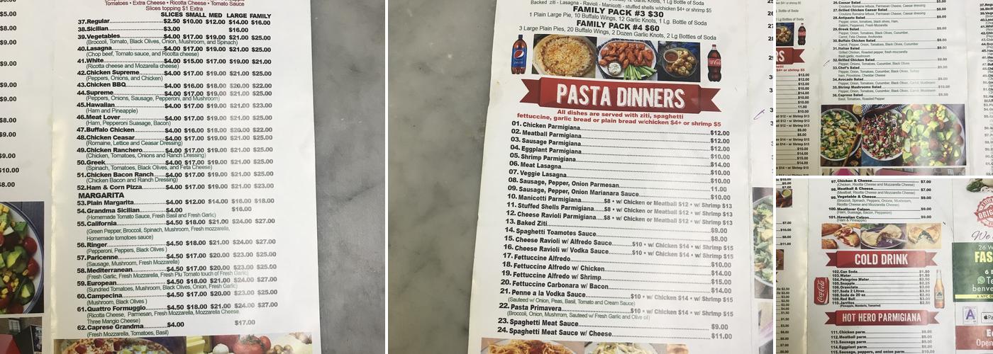 Benvenuto Pizza Menu