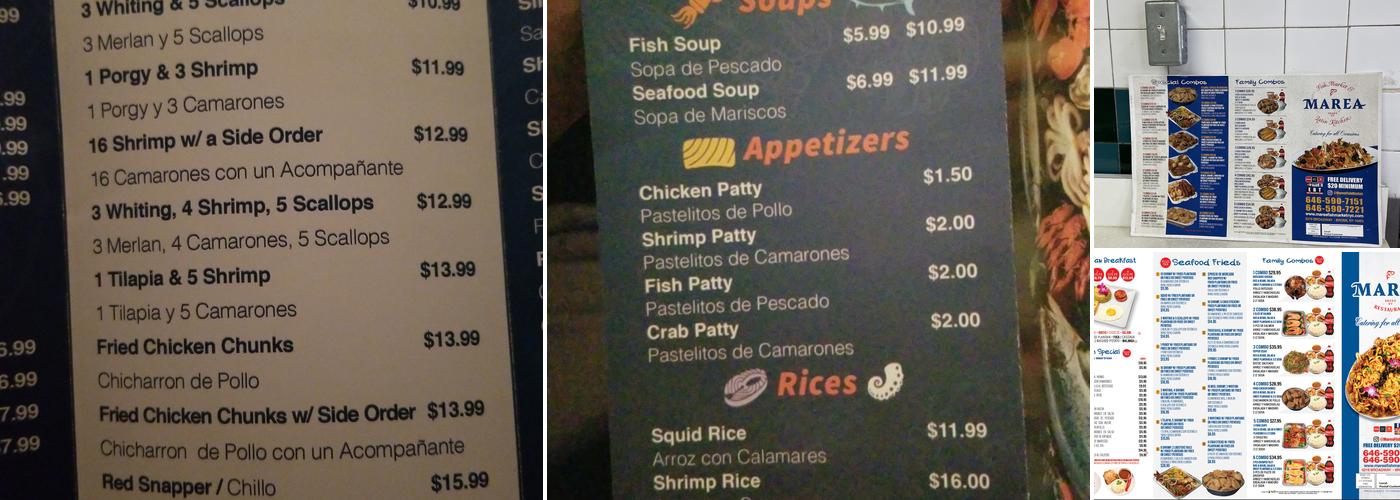 Marea Restaurant Menu