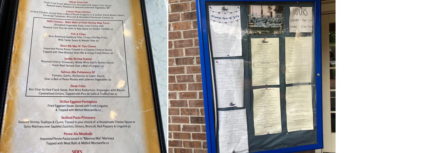 Riverwalk Restaurant Menu
