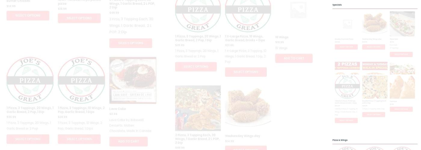 Joe's Great Pizza Menu