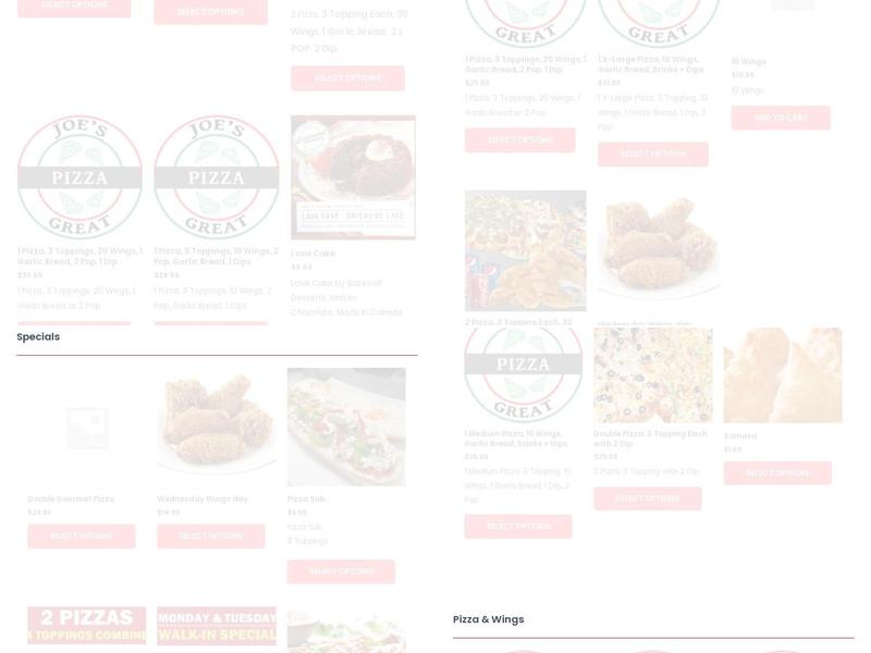 Joe's Great Pizza Menu