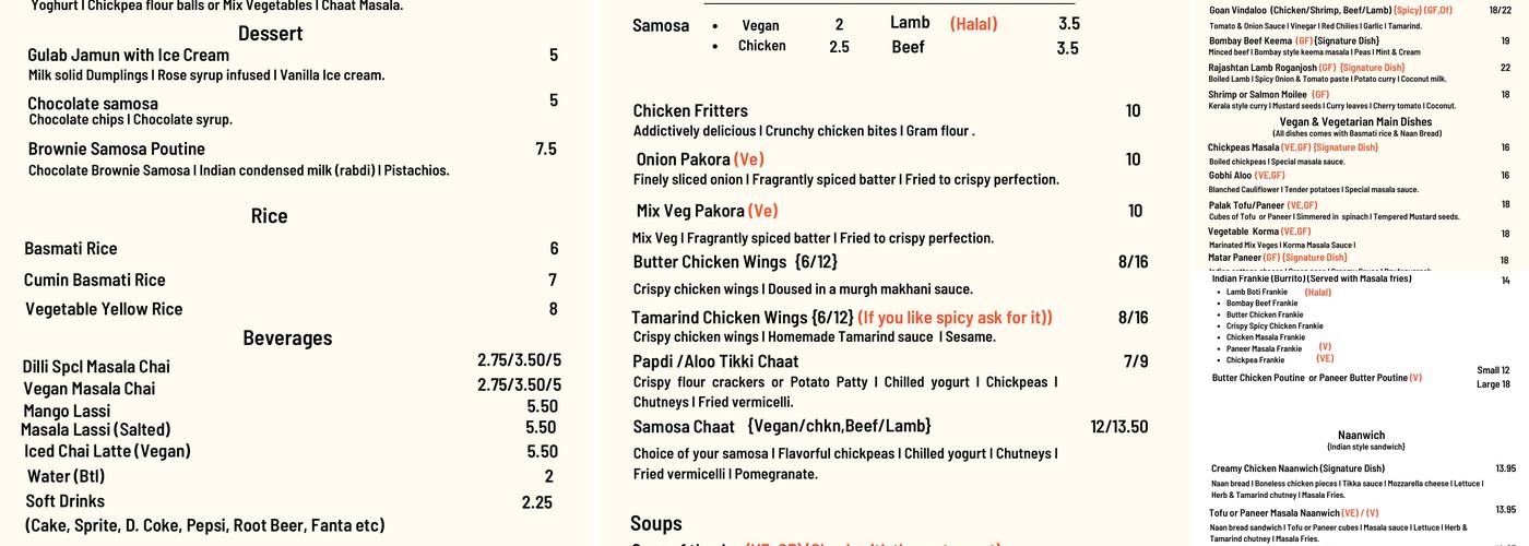 Dilli Delight Menu