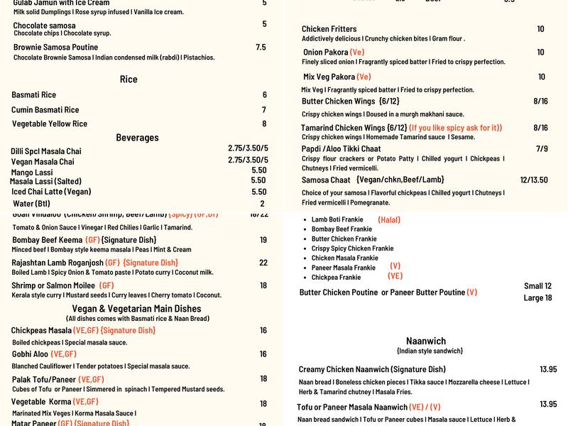 Dilli Delight Menu
