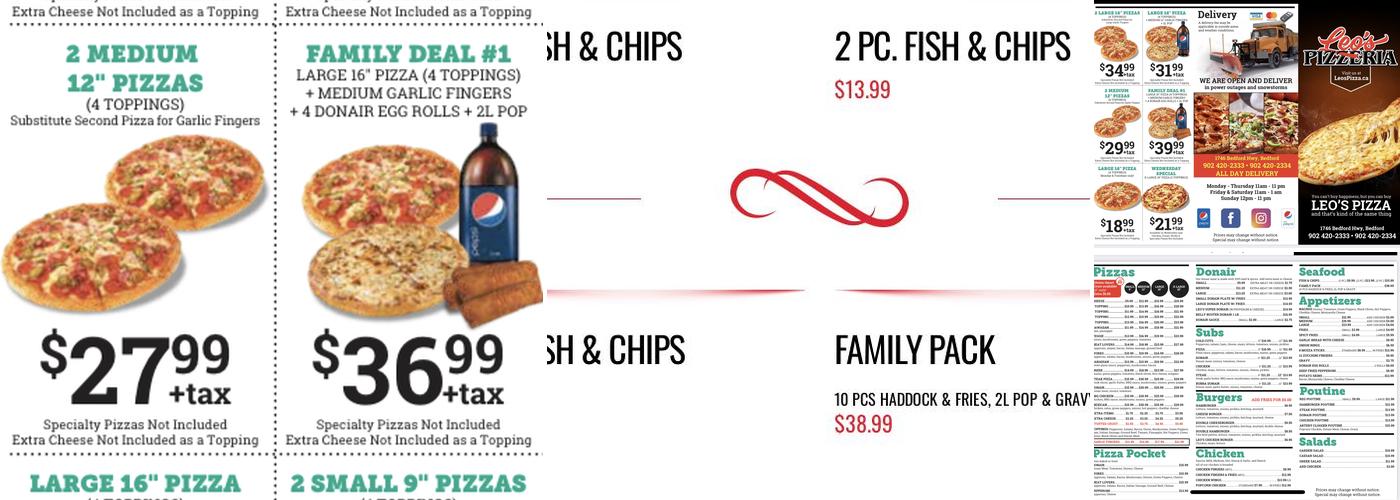 Leo's pizza Bedford Menu