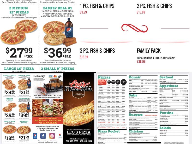 Leo's pizza Bedford Menu