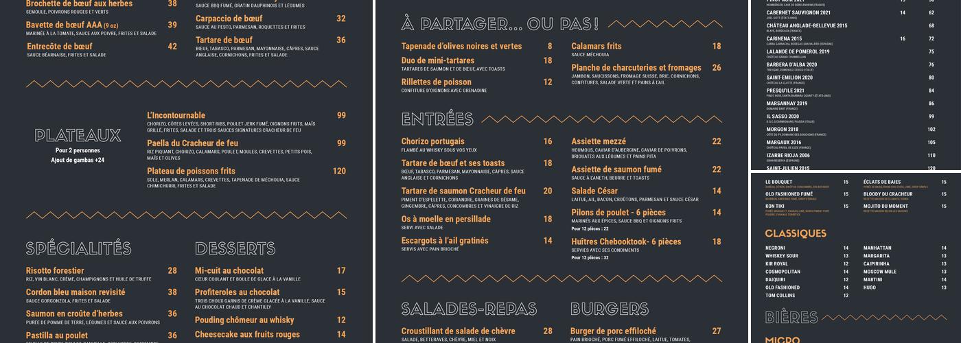 Le Cracheur de Feu Menu