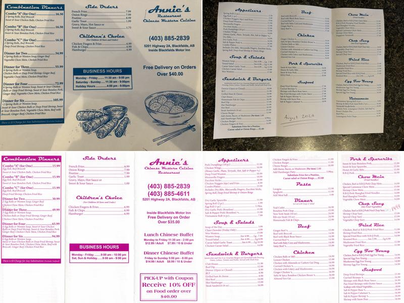 Annie's Restaurant Blackfalds (Chinese & Western) Menu