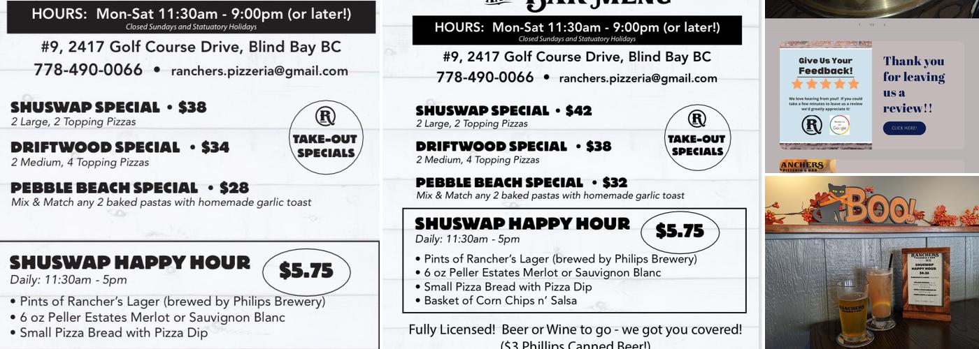 Rancher's Pizzeria and Bar Menu