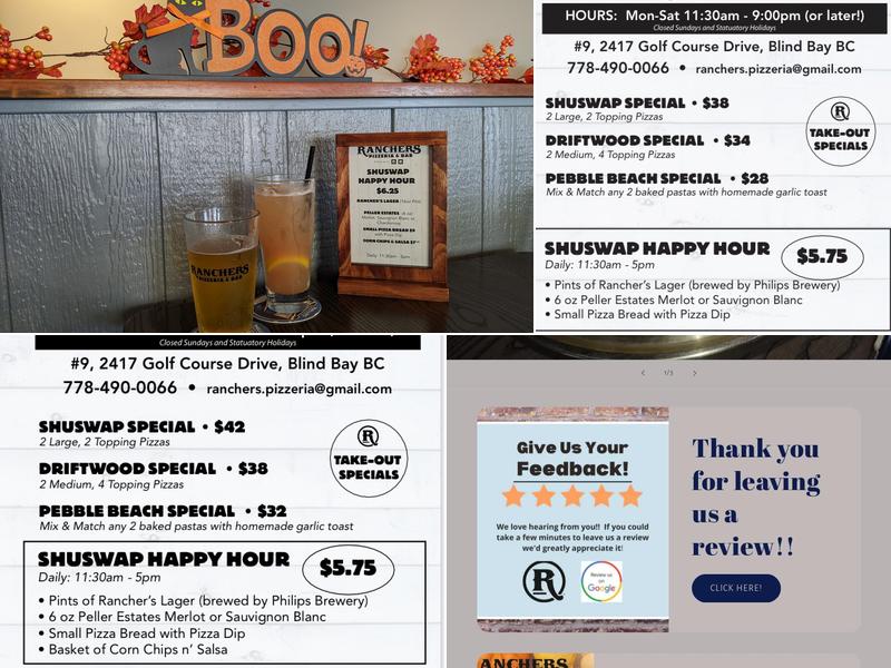 Rancher's Pizzeria and Bar Menu