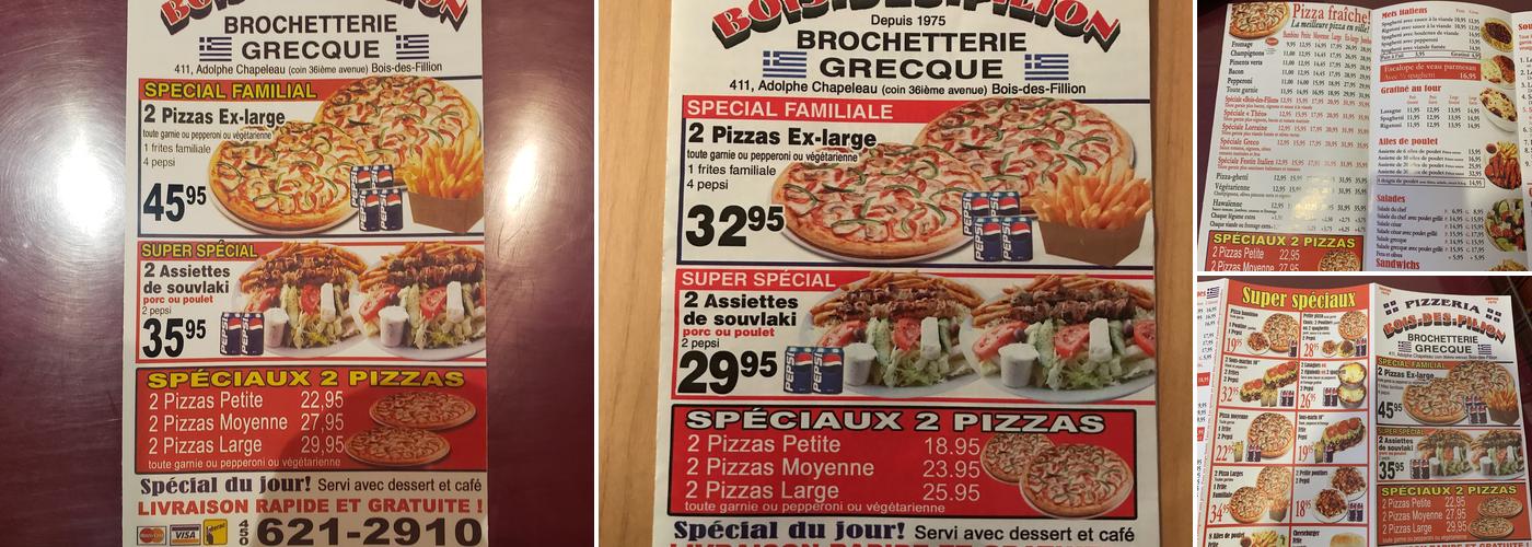 Brochetterie Bois des Filion Pizzeria Menu
