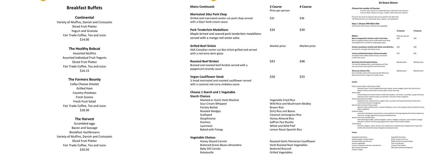 Brandon University Food Services Menu