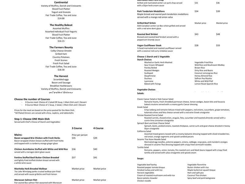 Brandon University Food Services Menu