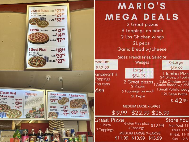 Mario's 2 For 1 Pizza Menu