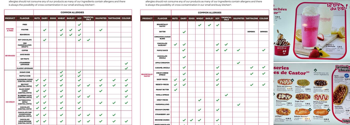 Queues de Castor - BeaverTails (Dix30) Menu