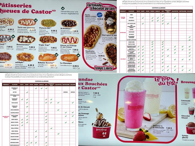 Queues de Castor - BeaverTails (Dix30) Menu